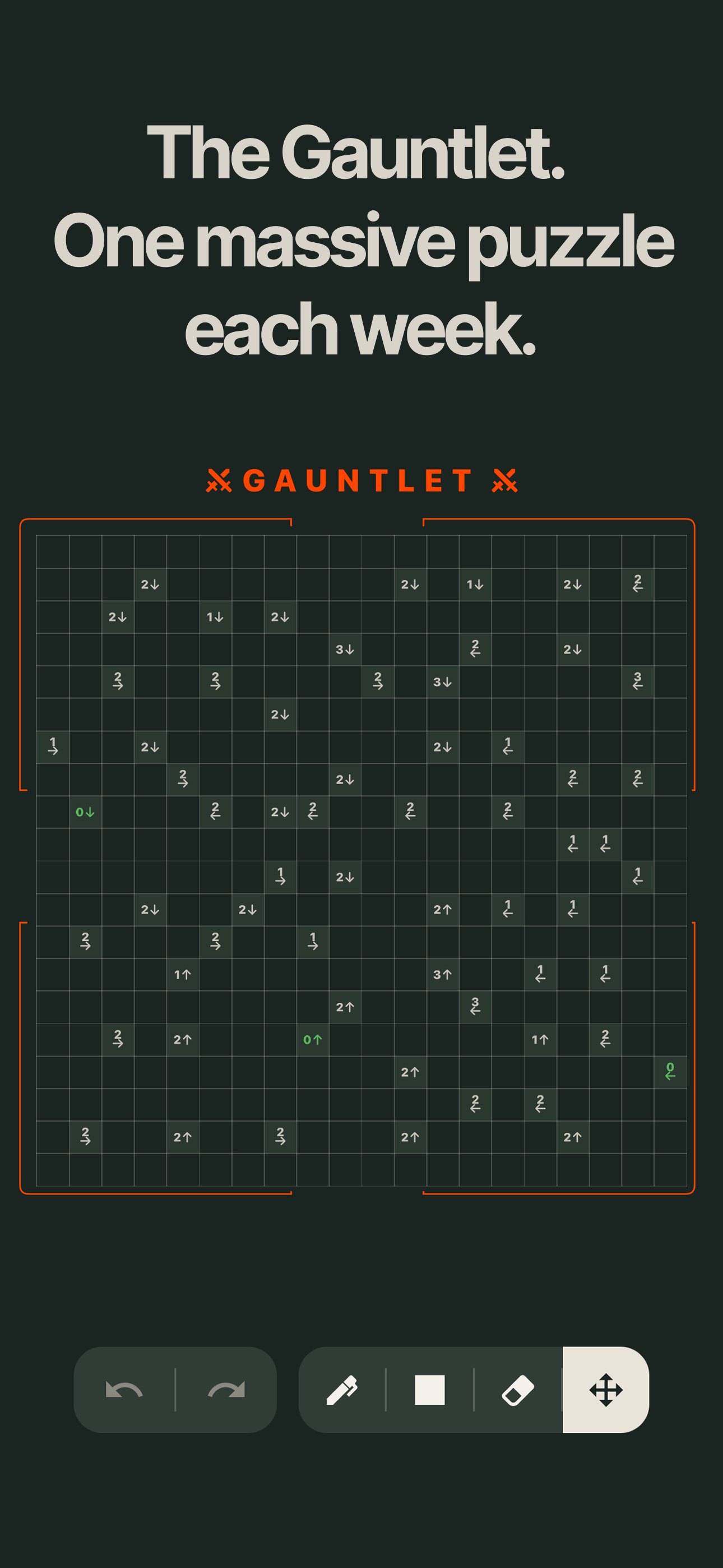 Weekly Gauntlet mode — one large yajilin puzzle to solve each week